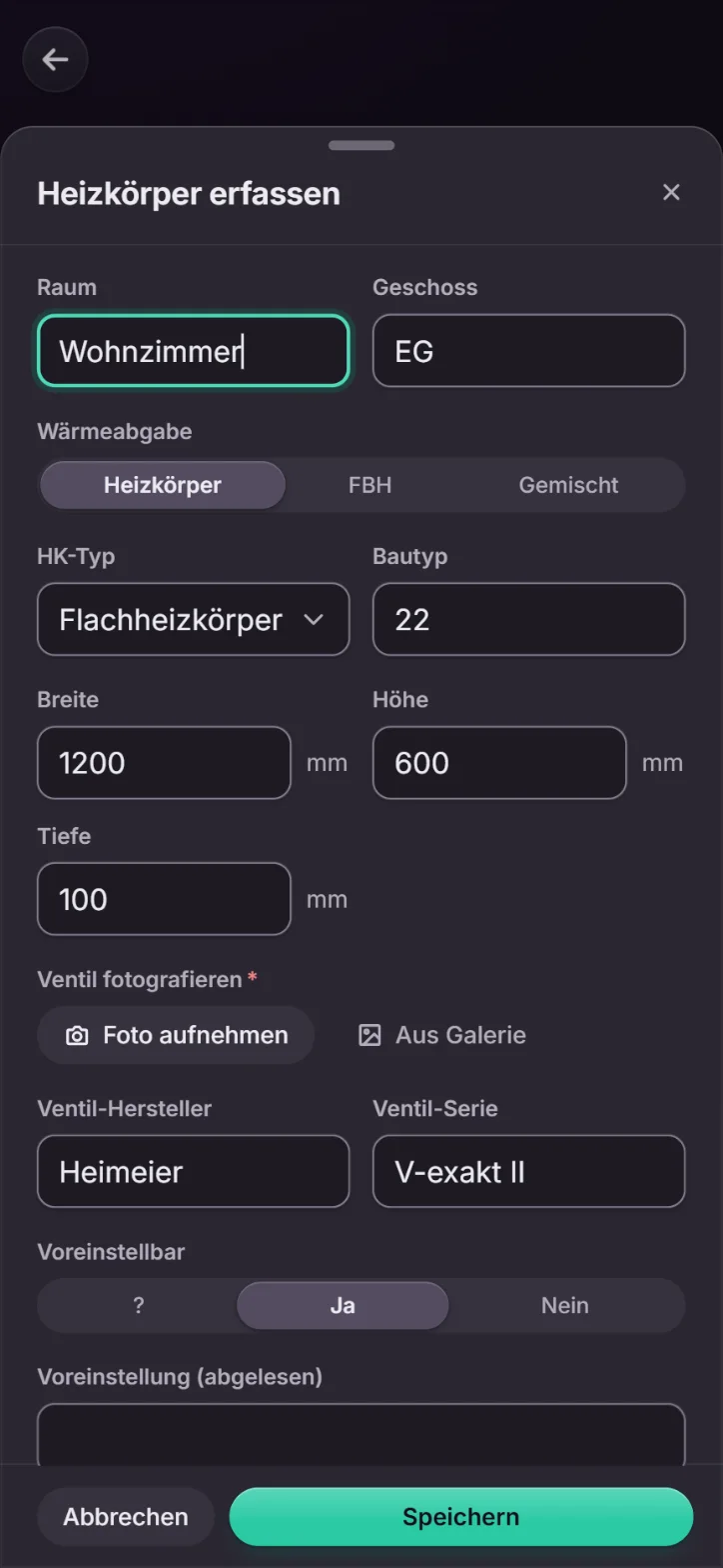 Heizkörper- und Ventilerfassung