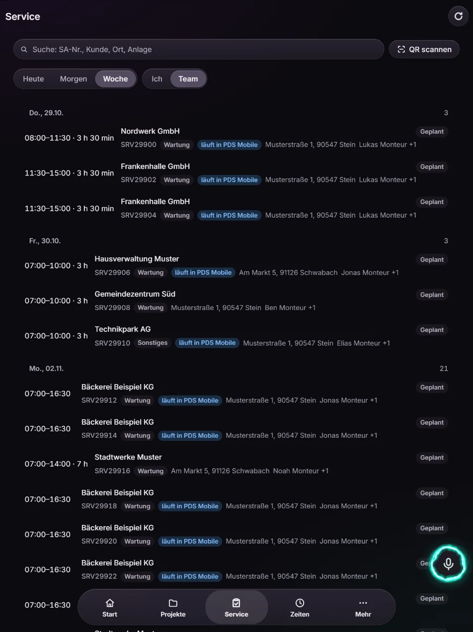 Service-Wochenplan auf dem Tablet
